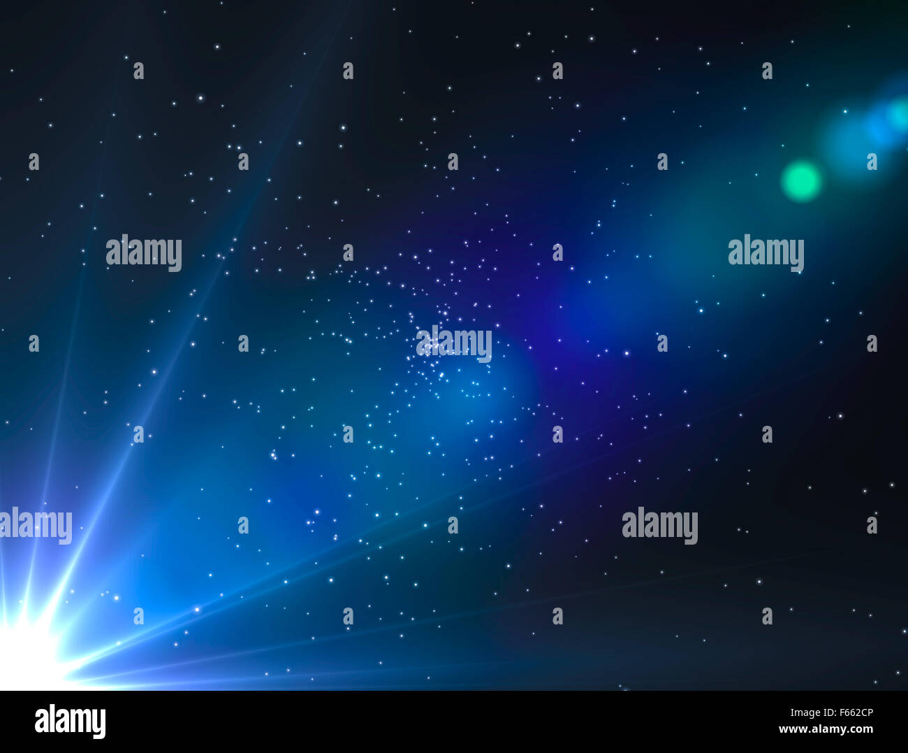 Raggio luminoso della luce solare dallo spazio, dallo sfondo, dall'universo Foto Stock