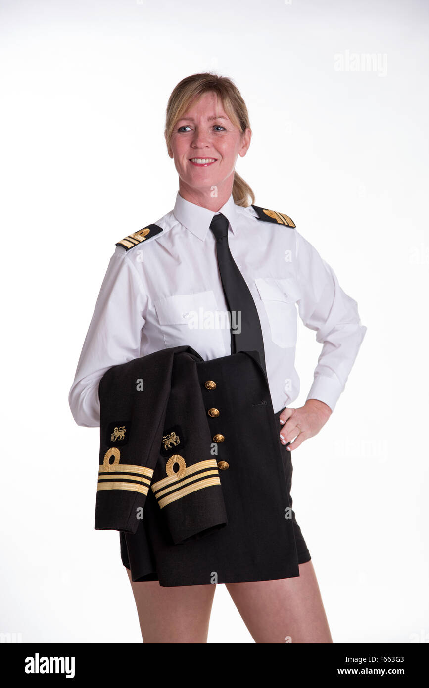 Femmina comandante Lt naval officer in uniforme Foto Stock