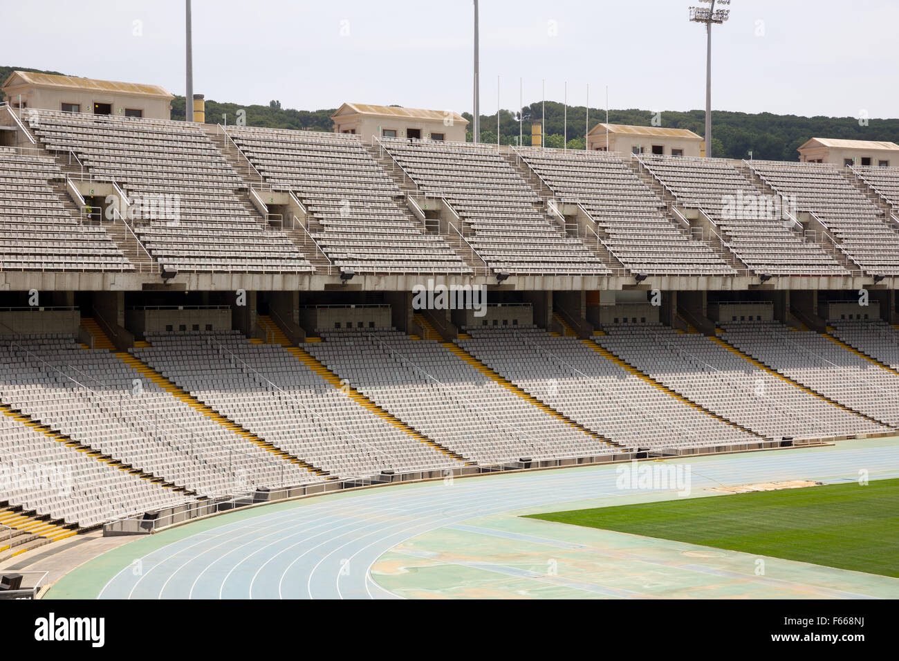 Il suo giro di tribune di abbandono di stadio Olimpico di Barcellona, Spagna Foto Stock