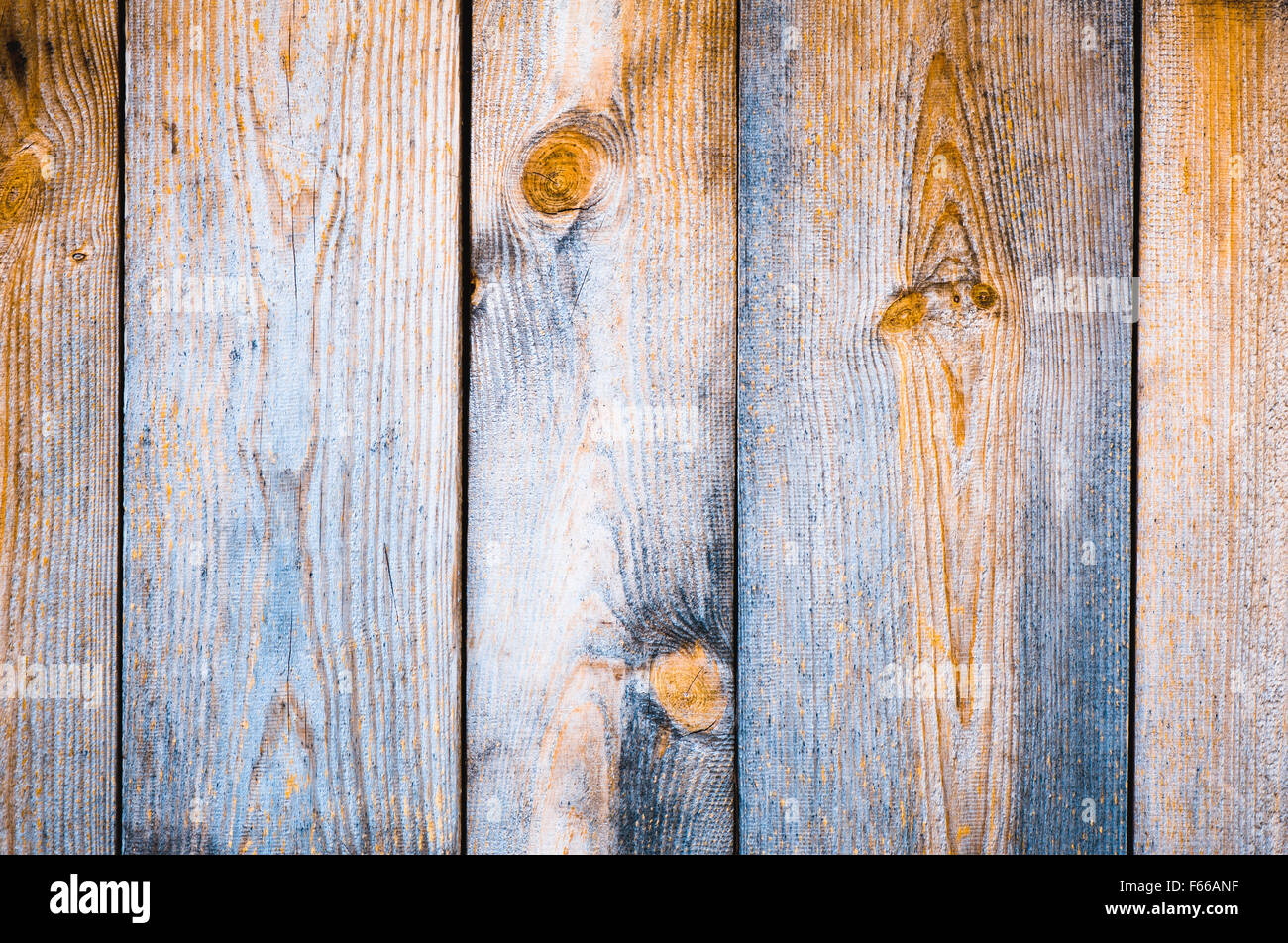 Blu Arancione tonica schede astratto di texture, tavole di legno superficie piana doppia colori, Ruvida sfondo di legno in orizzontale... Foto Stock