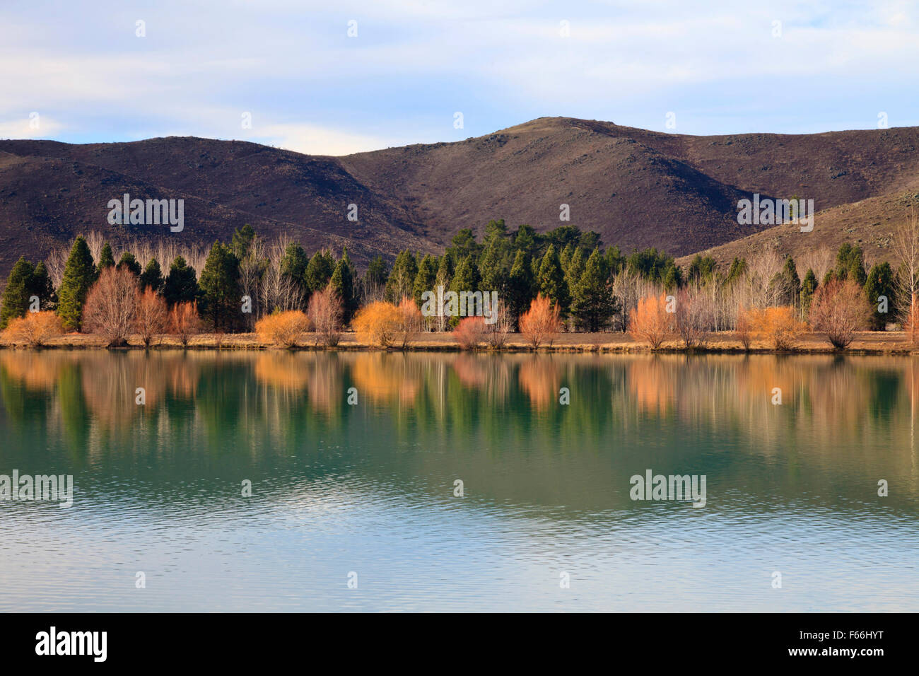 Isola del Sud autunno lago, Canterbury, Nuova Zelanda Foto Stock