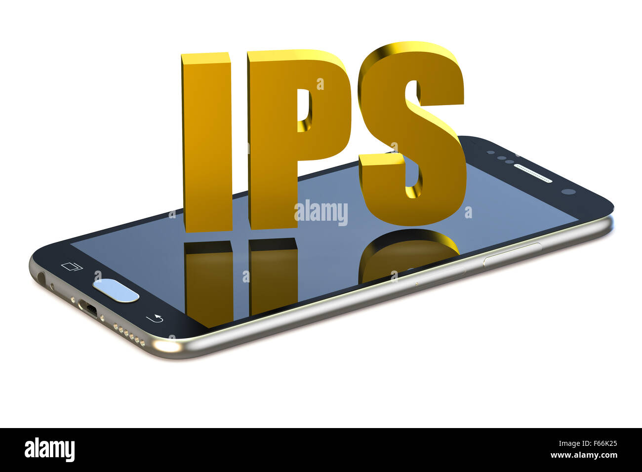Concetto di IPS con lo smartphone isolati su sfondo bianco Foto Stock