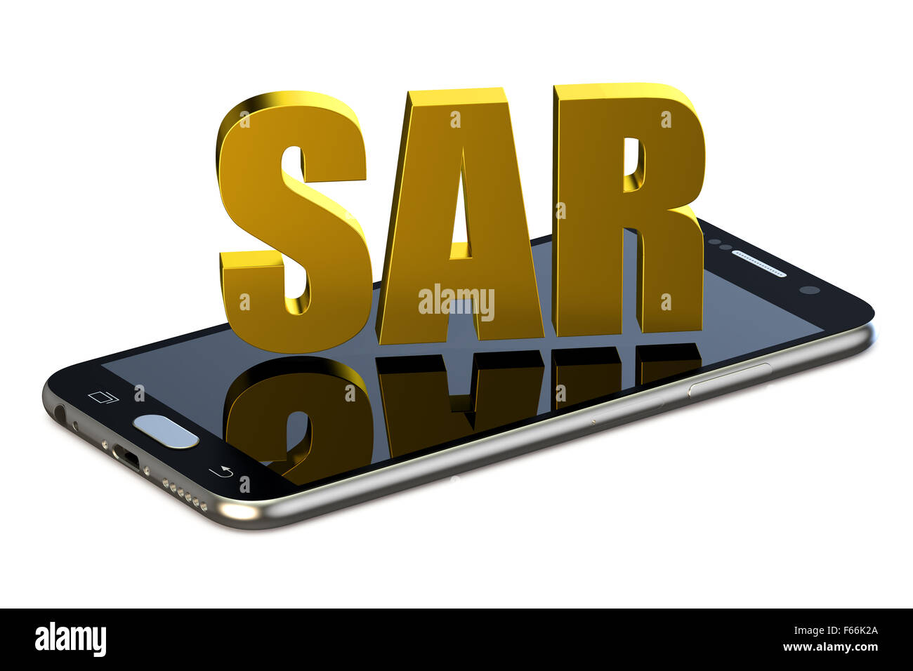 Concetto di SAR con un telefono cellulare isolato su sfondo bianco Foto Stock