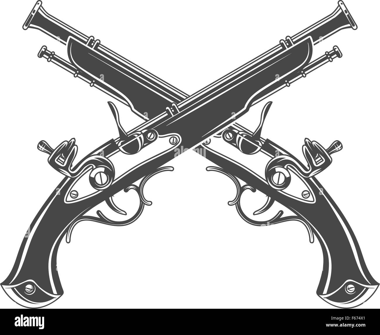 Firelock moschetto vettore. Il logo di armeria modello. Victorian t-shirt design. Pistola steampunk insegne concetto. Illustrazione Vettoriale