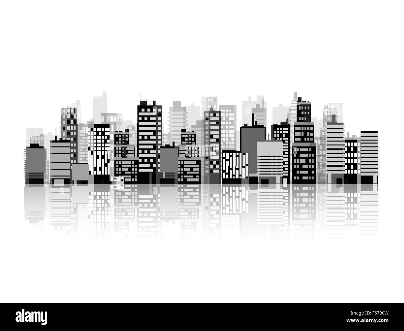 Illustrazione Vettoriale. Set di sagome della città. Paesaggio urbano. Lo skyline della città. Panorama. Midtown case. Grattacieli. Illustrazione Vettoriale