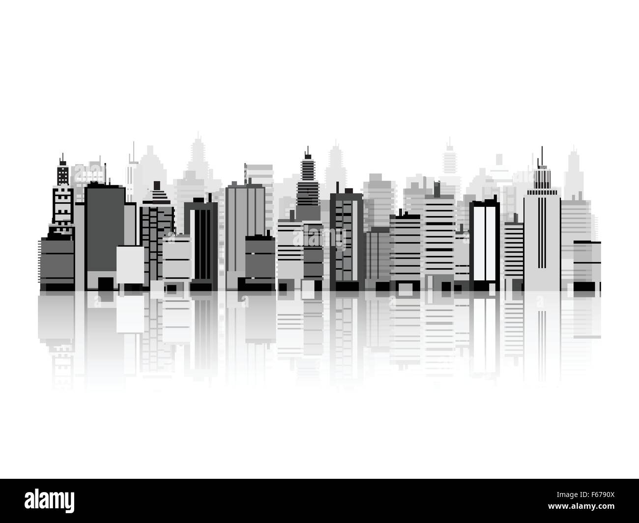 Illustrazione Vettoriale. Set di sagome della città. Paesaggio urbano. Lo skyline della città. Panorama. Midtown case. Grattacieli. Illustrazione Vettoriale