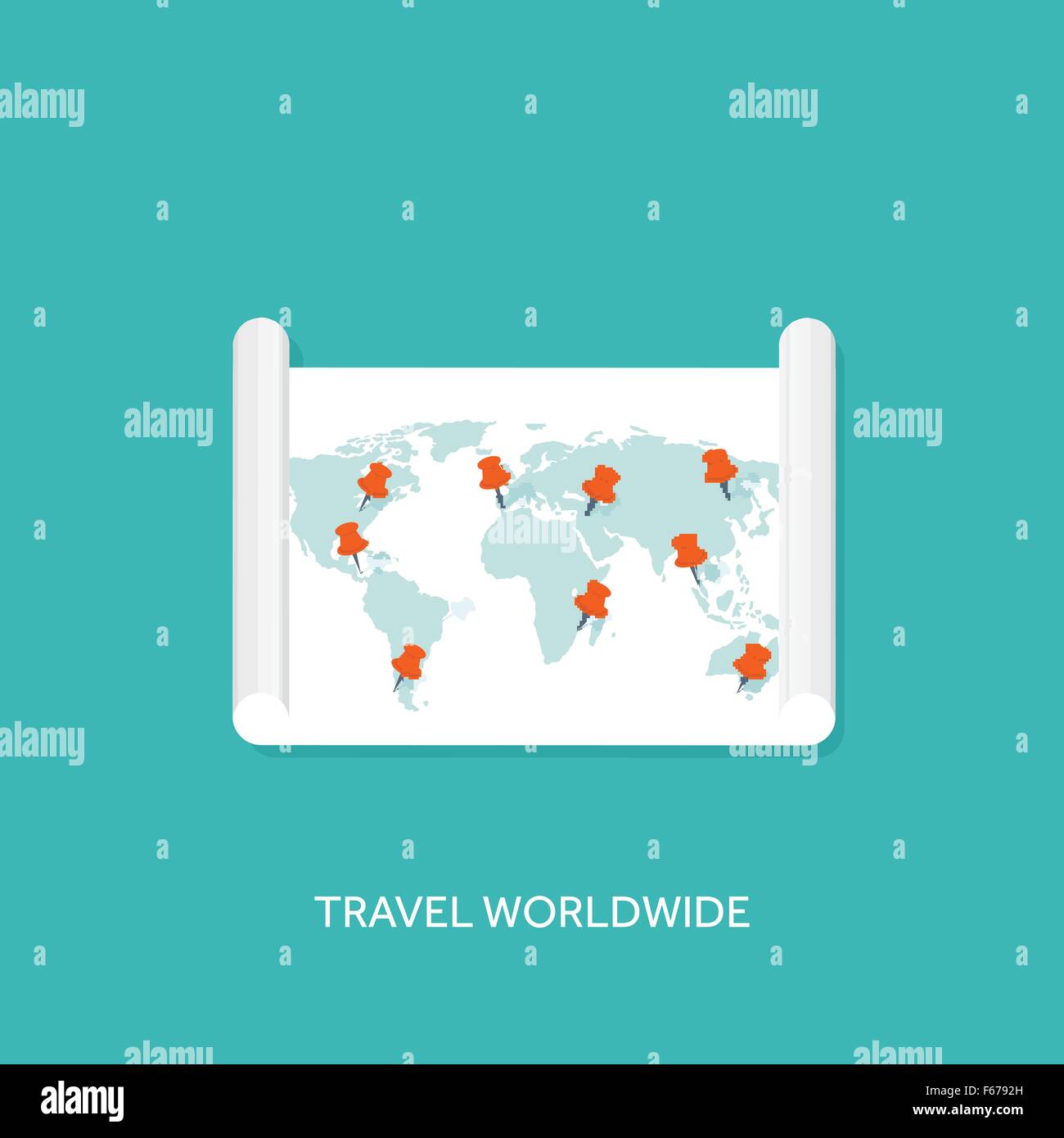 Illustrazione Vettoriale. Mappa piatta con il puntatore. Il viaggio. Illustrazione Vettoriale