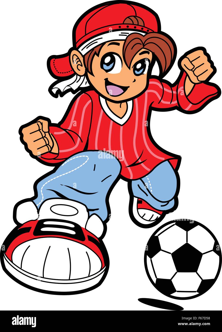 Felice Giovane ragazzo giocatore di calcio nel manga anime in stile cartone  animato Immagine e Vettoriale - Alamy