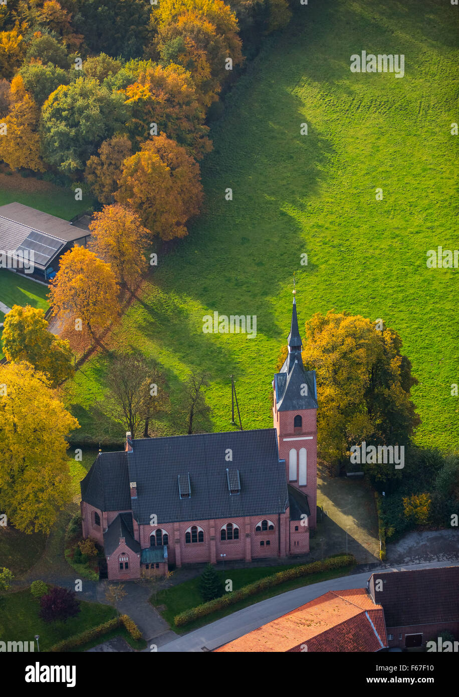 Chiesa Antonio di Padova in Geithe, Uentrop, In Geithe, Hamm Ruhr la Renania settentrionale-Vestfalia Germania Europa vista aerea uccelli-occhi Foto Stock