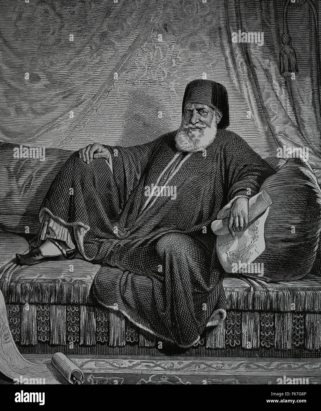 Muhammad Ali d'Egitto (1769-1849). Ottomano comandante albanese nell'esercito Ottomano. Colore. Foto Stock