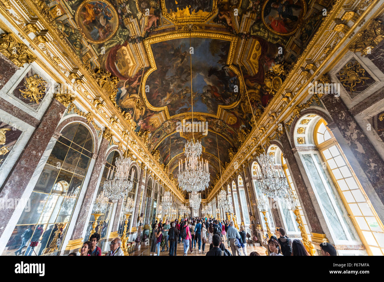 La sala degli specchi di Versailles, Sito Patrimonio Mondiale dell'UNESCO, Yvelines, regione Ile-de-France, Francia Foto Stock