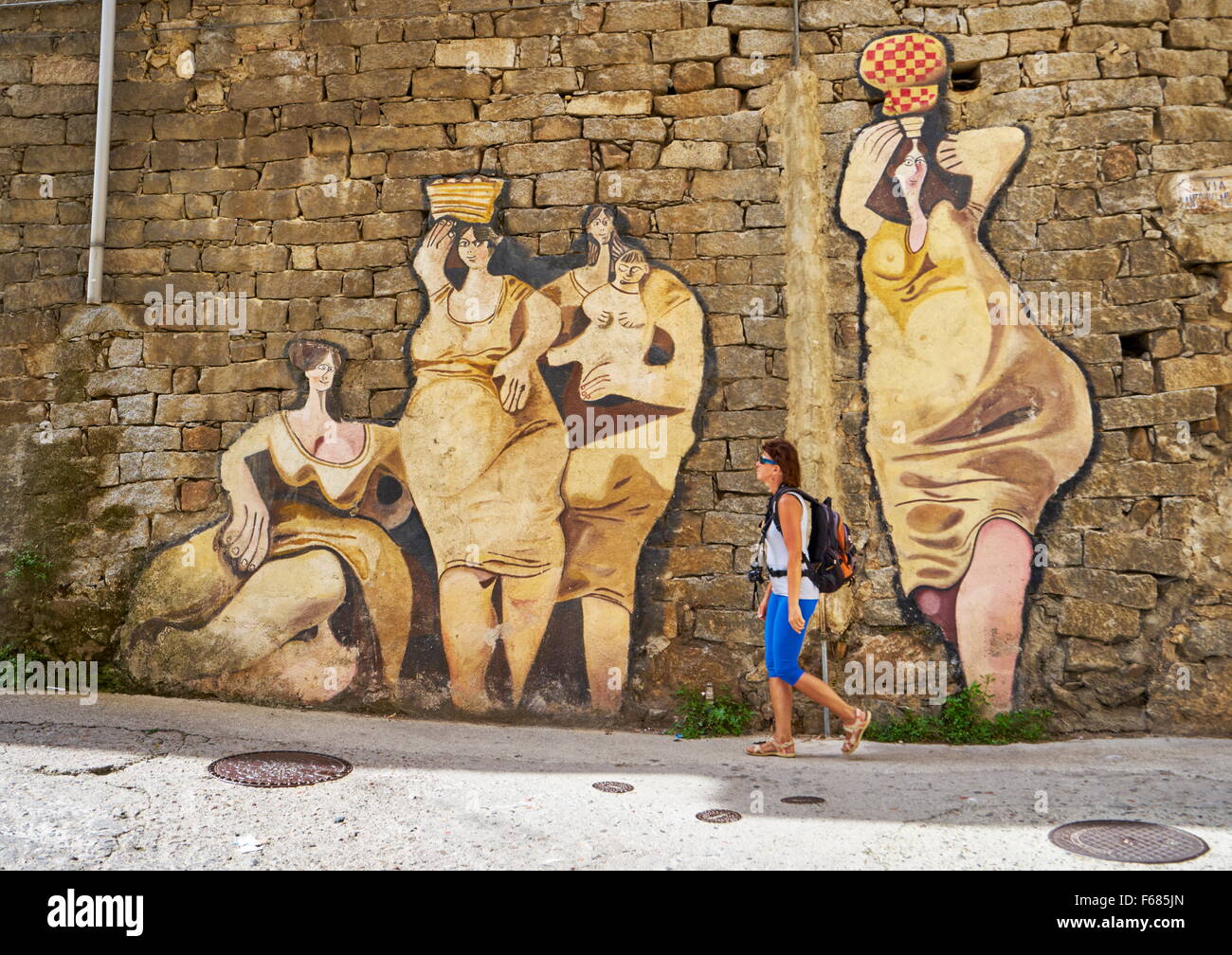 Murales in Orgosolo street, wall arte pittura, Sardegna, Italia Foto Stock