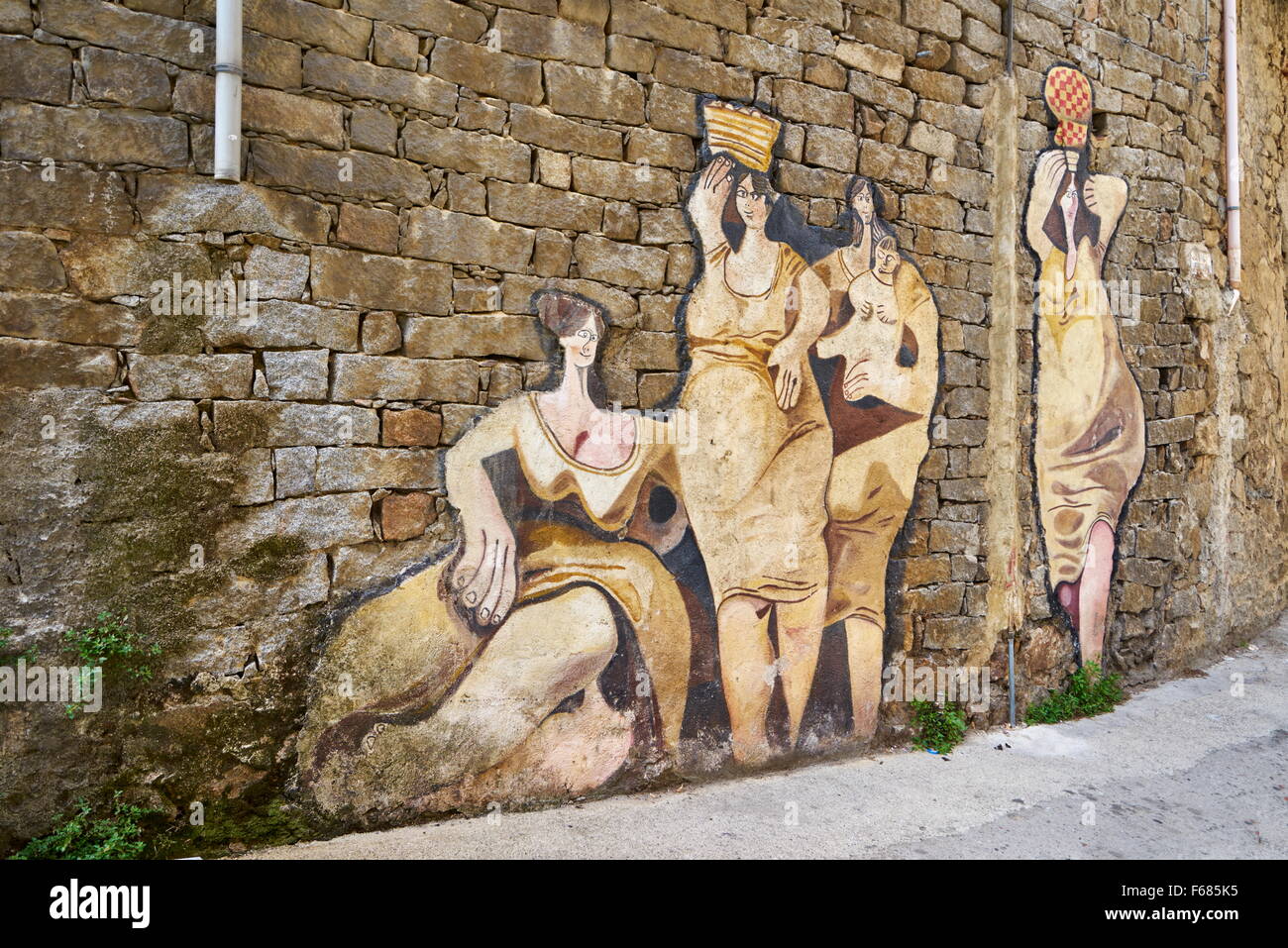 Sardegna, Italia, murales in Orgosolo Village, Wall arte pittura Foto Stock