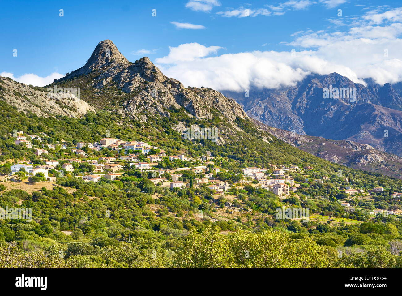 Lumio villaggio, Balagne, Corsica, Francia Foto Stock
