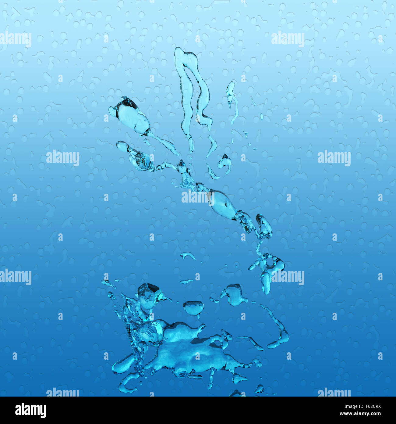 Spruzzi di acqua su sfondo blu Foto Stock