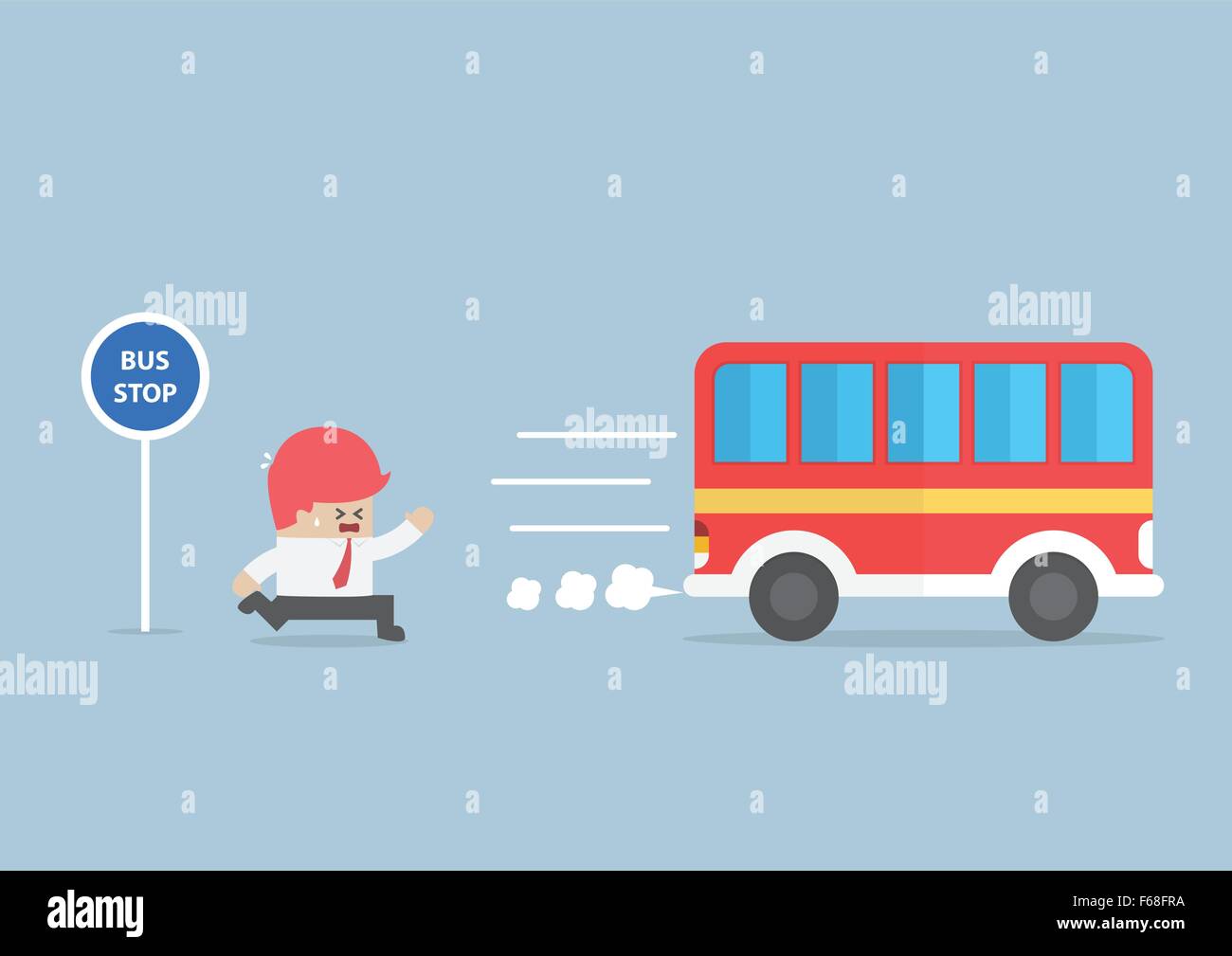 Imprenditore che arrivano troppo tardi alla fermata bus, vettore EPS10 Illustrazione Vettoriale