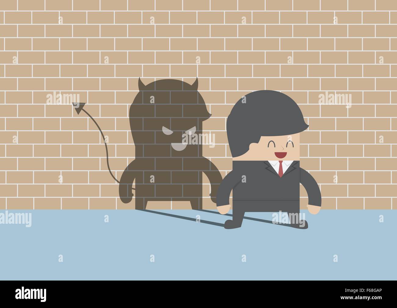 Ombra del diavolo dietro imprenditore sorridente, vettore EPS10 Illustrazione Vettoriale