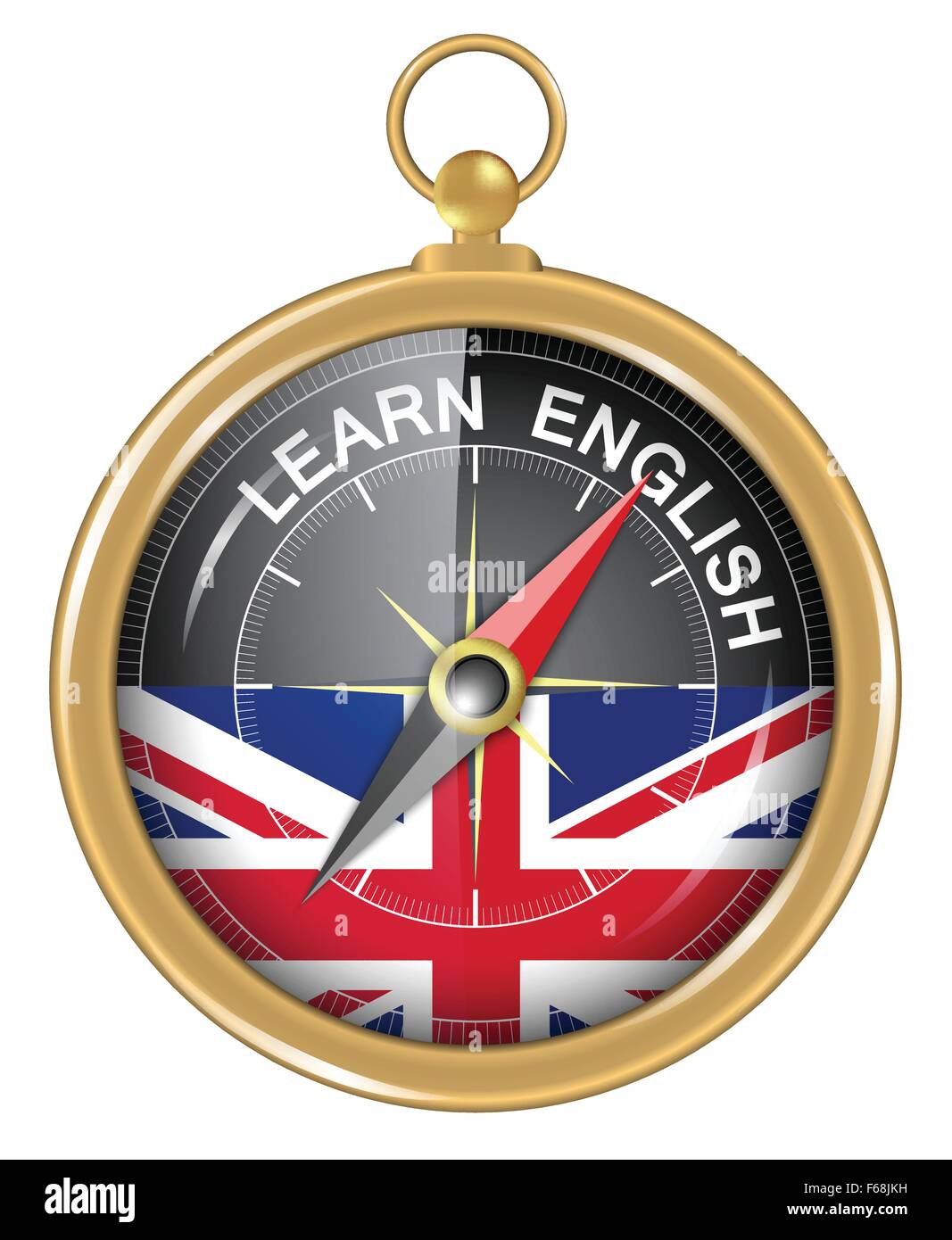 Bussola e una freccia che punta verso la parola imparare inglese Illustrazione Vettoriale