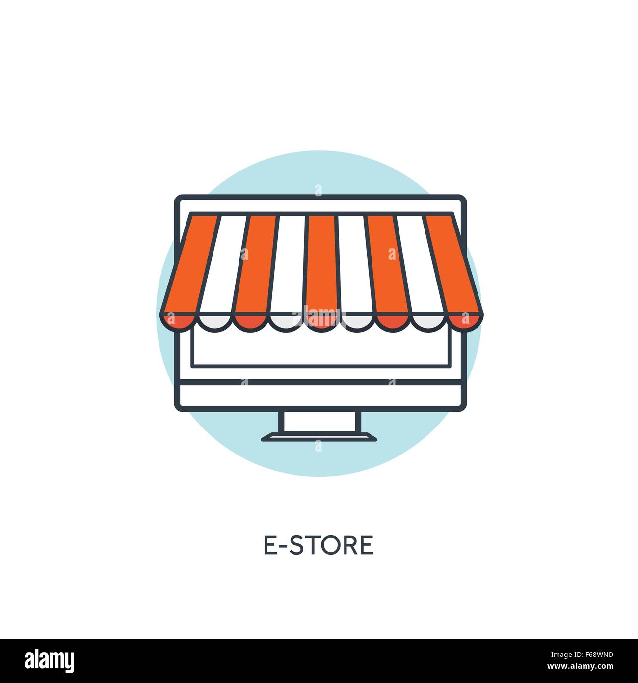 Appartamento rivestito e-store koncept sfondo con computer , internet shop. Illustrazione Vettoriale