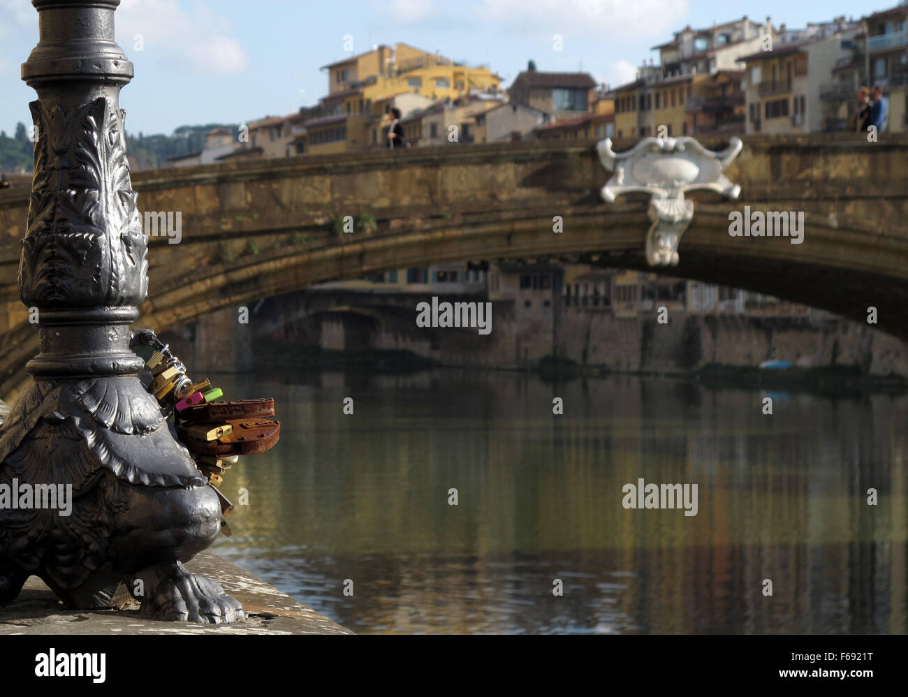 Firenze: viaggi in Toscana - Talia. Immagini di palazzo vecchio, David, Pote Vecchio, Arno, di notte Foto Stock