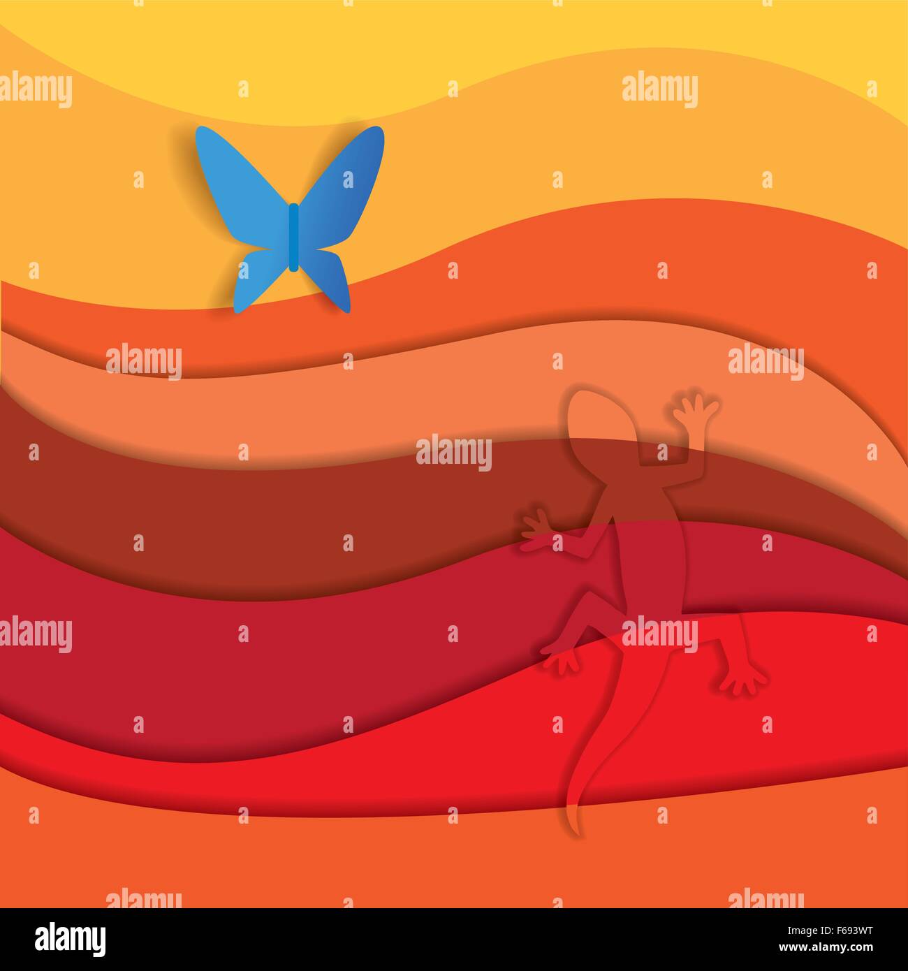 Cacciatore e preda. Geco camuffamento a caccia di butterfly Illustrazione Vettoriale