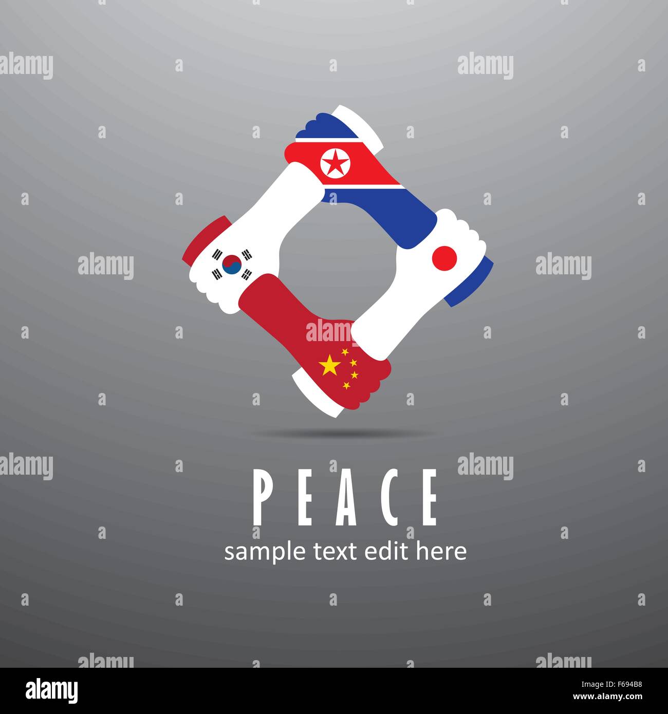La pace nel mondo icona in sfondo grigio chiaro. Asia orientale Cooperazione delle nazioni - Cina, Giappone, Corea del Sud e Corea del Nord Illustrazione Vettoriale