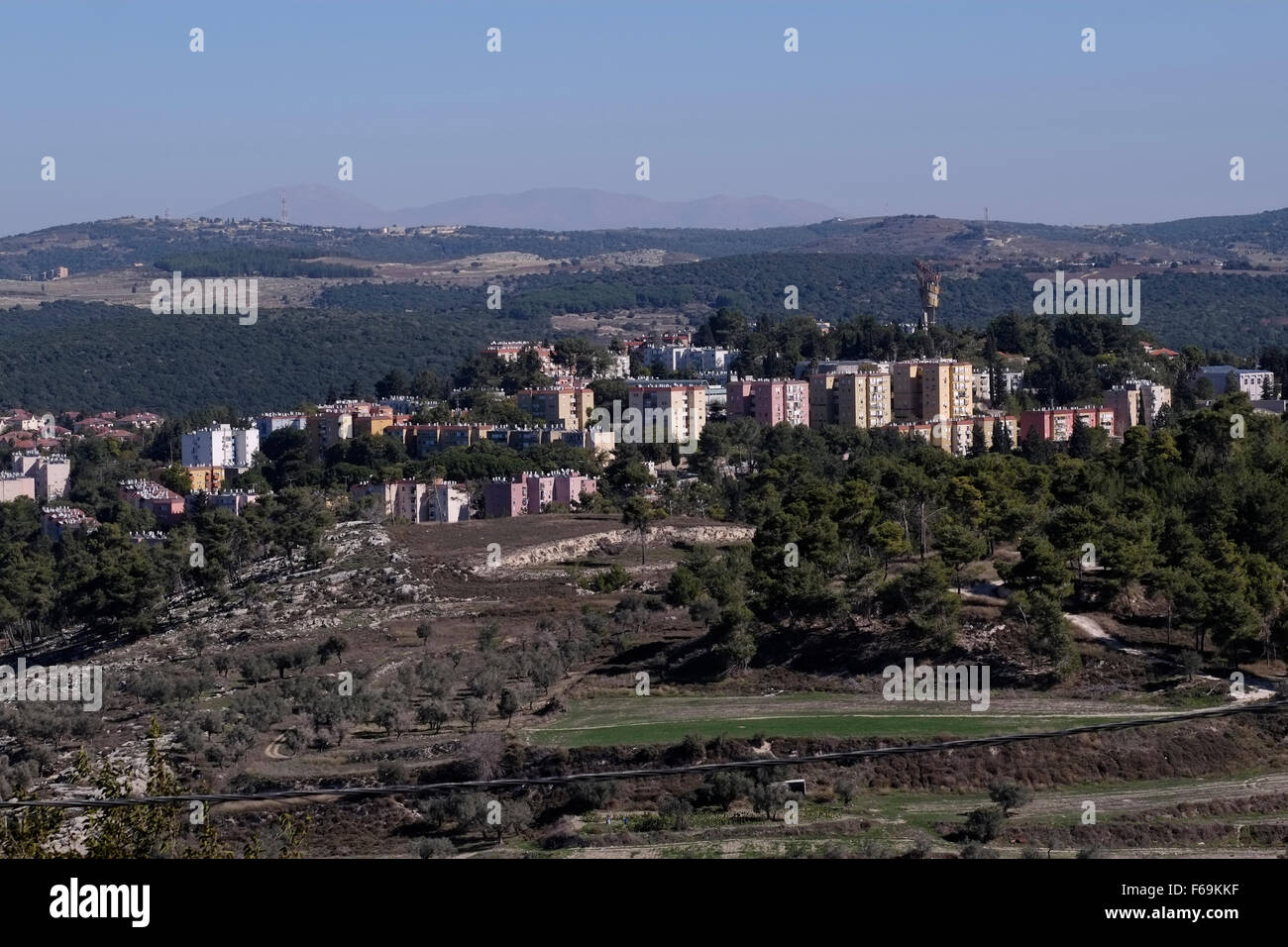 Vista panoramica del popolo ebraico Maalot città nel distretto del nord di Israele Foto Stock