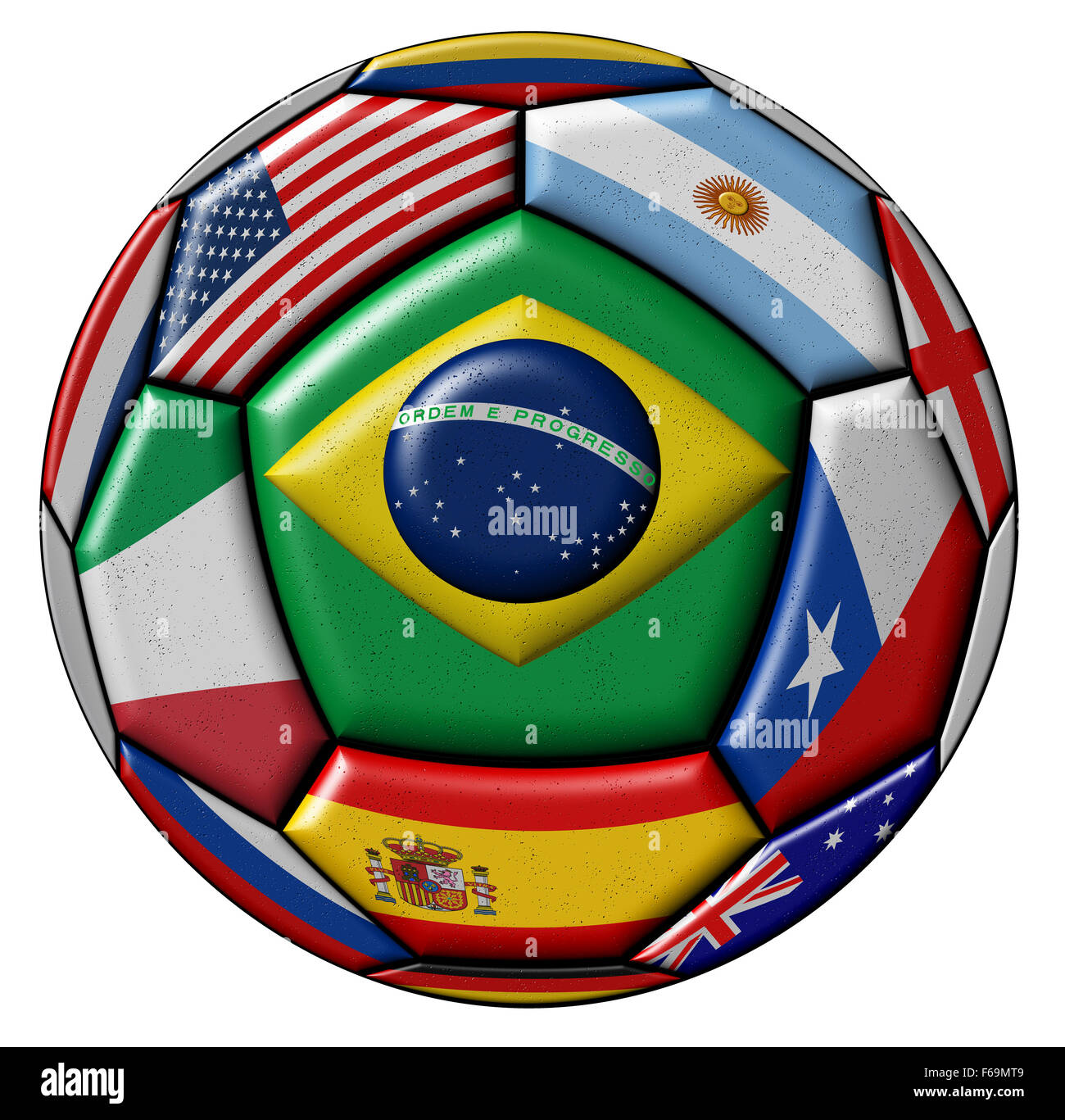 Sfera di Calcio - Calcetto - con le bandiere isolati su sfondo bianco Foto Stock