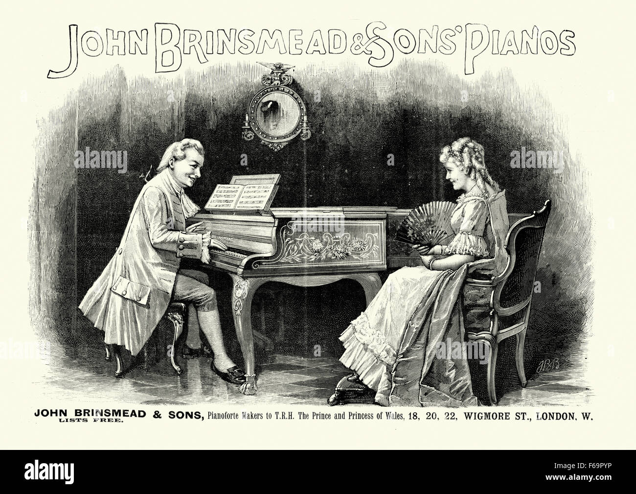 Periodo originale pubblicità per John Brinsmead & Sons pianoforti, 1893 Foto Stock