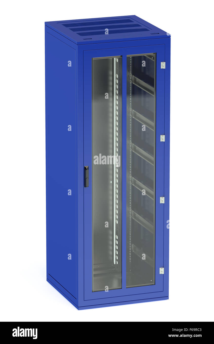 Blu rack server isolati su sfondo bianco Foto Stock