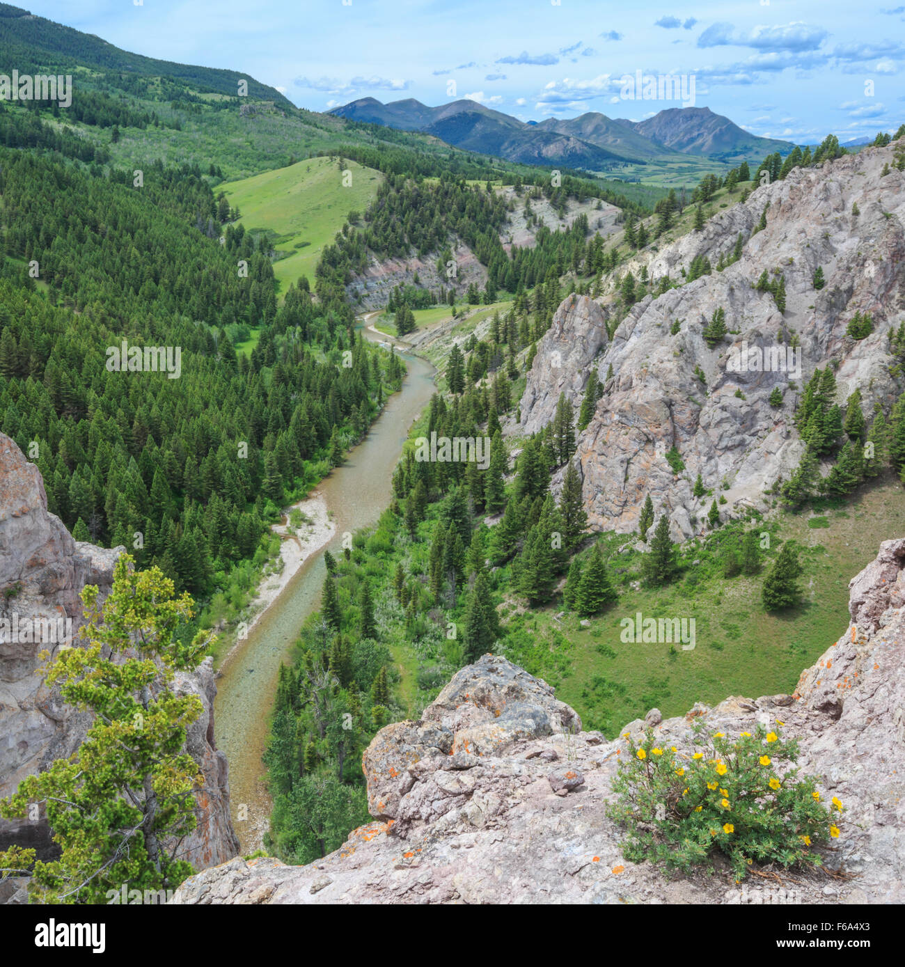 scogliere sopra il fiume dearborn lungo la montagna rocciosa fronte vicino augusta, montana Foto Stock