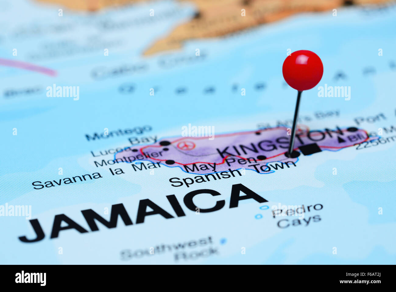 Città spagnola imperniata su una mappa di America Foto Stock