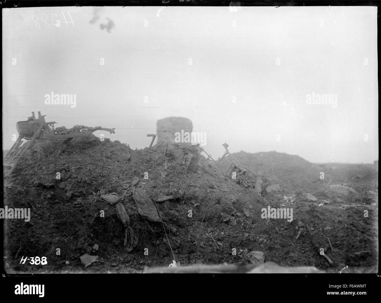 Un distrutto il tedesco machine gun emplacement, la Prima Guerra Mondiale Foto Stock