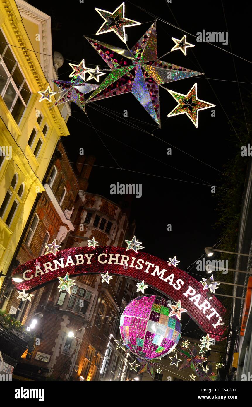 2015 Le luci di Natale su Carnaby Street, London, England, Regno Unito Foto Stock