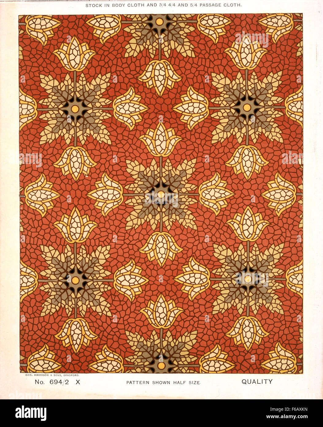 Questa tovaglia del pavimento di epoca vittoriana di George Harrison & Co, Bradford, presenta un design floreale a mosaico tipico dello stile inglese del XIX secolo. I suoi motivi intricati e i colori vivaci riflettono le tendenze del design degli interni del periodo. Foto Stock Questa tovaglia del pavimento di epoca vittoriana di George Harrison & Co, Bradford, presenta un design floreale a mosaico tipico dello stile inglese del XIX secolo. I suoi motivi intricati e i colori vivaci riflettono le tendenze del design degli interni del periodo. Foto Stock