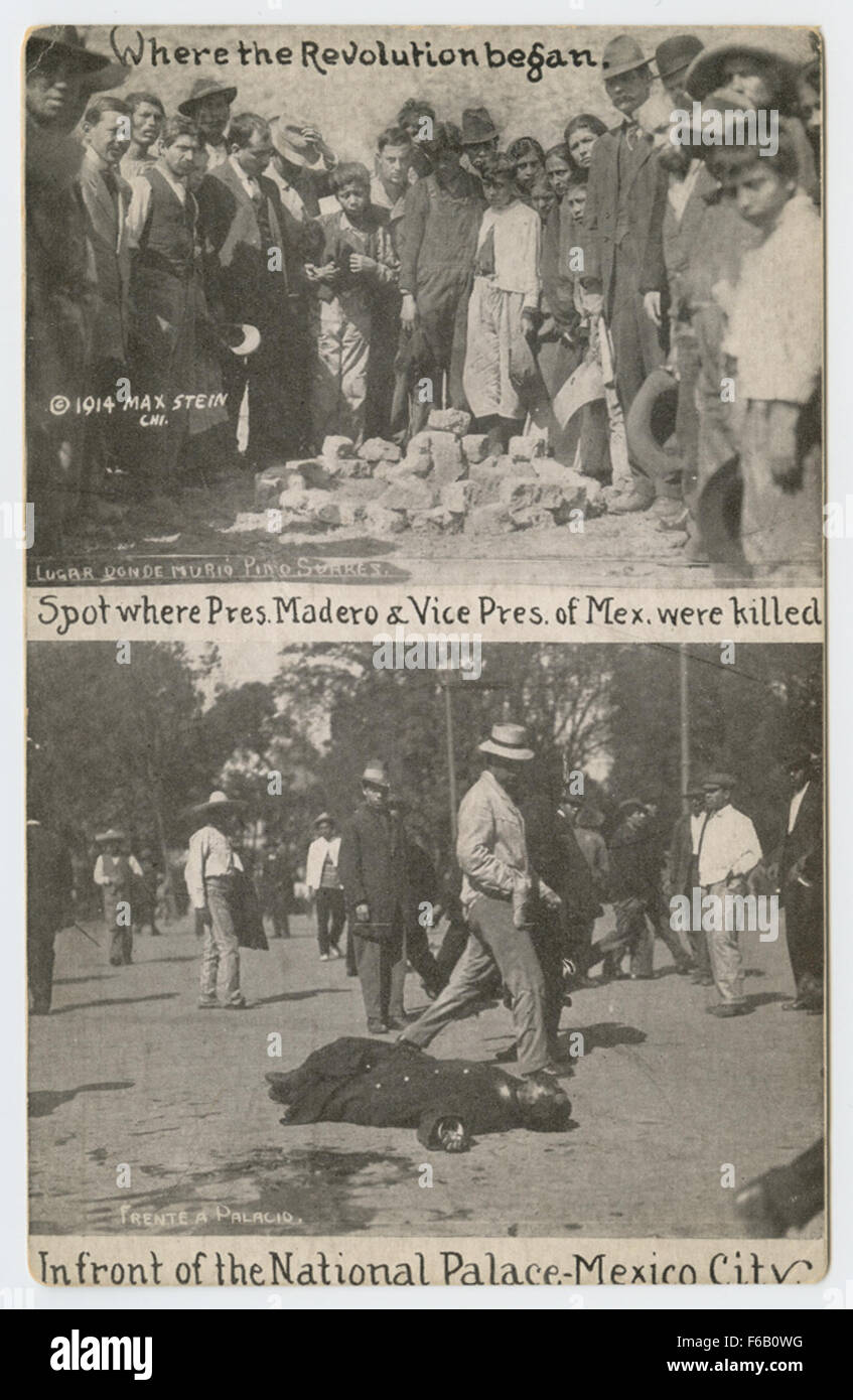 Macchia dove Pres. Madero & Vice Pres. del Mex. sono stati uccisi, di fronte al Palazzo Nazionale - Città del Messico. Foto Stock