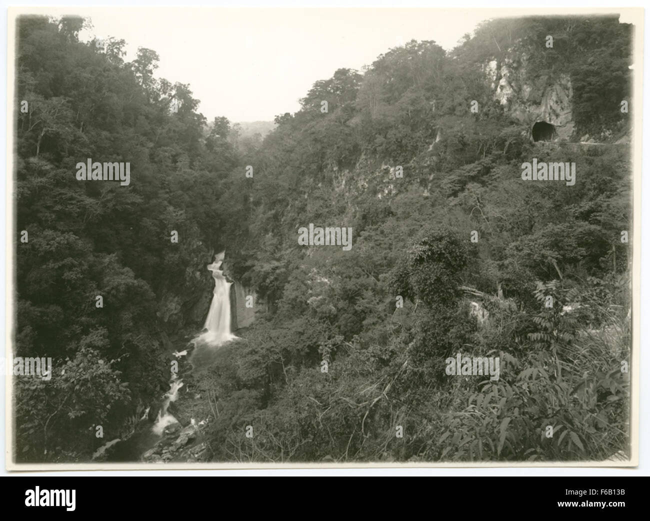 Questa immagine mostra la cascata Atoyac e il tunnel Ferrocarril Mexicano (FCM), mettendo in evidenza sia la bellezza naturale della cascata che la meraviglia ingegneristica dei tunnel ferroviari e dei ponti in Messico. Serve come testimonianza della miscela di natura e ingegno umano nelle infrastrutture di trasporto. Foto Stock