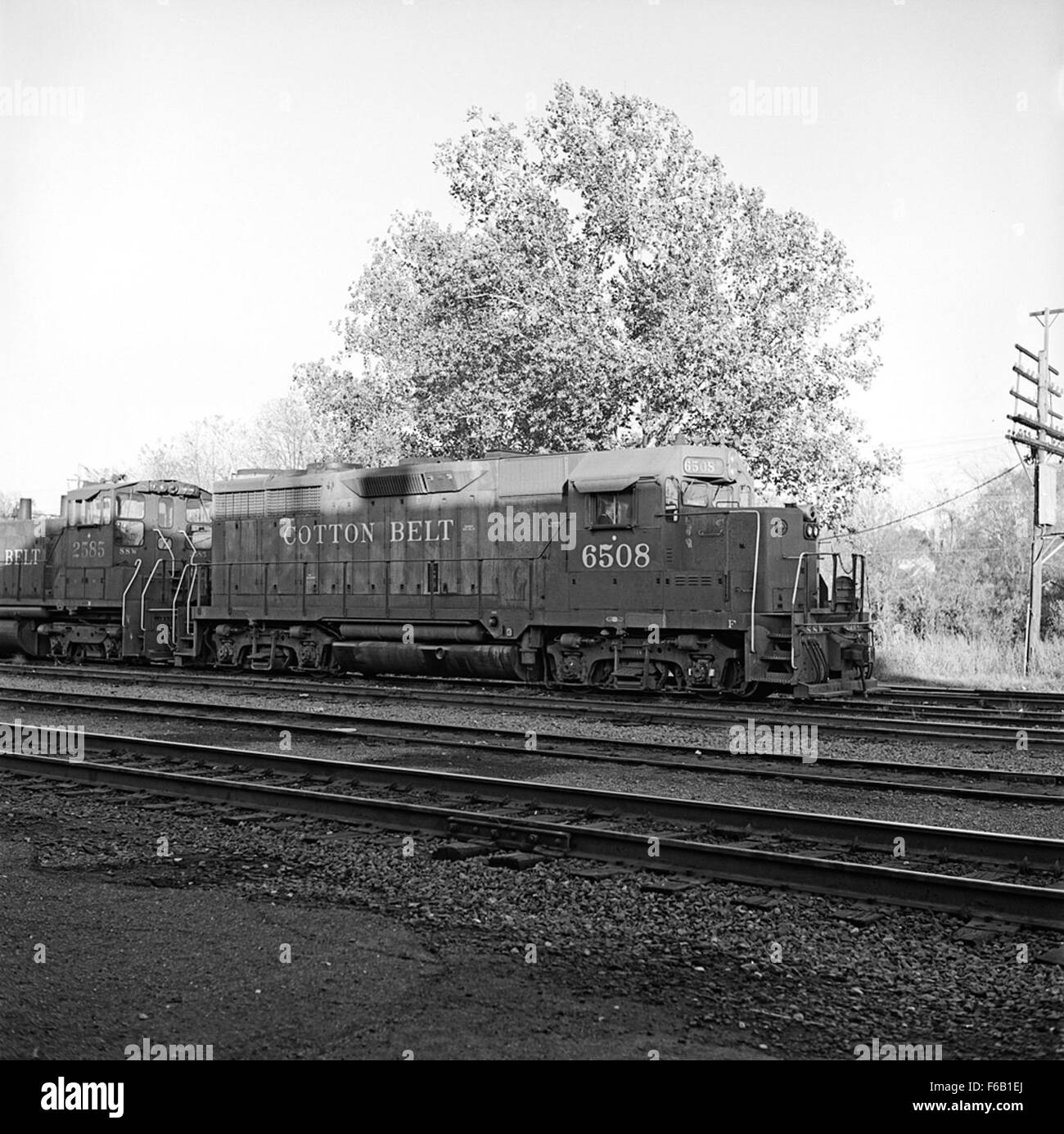 Questa immagine mostra il commutatore stradale diesel elettrico n. 6508 della St. Louis Southwestern Railway, parte della Cotton Belt Route. La locomotiva fu prodotta dalla GMC-EMD per le operazioni di cambio nei cantieri ferroviari. Foto Stock