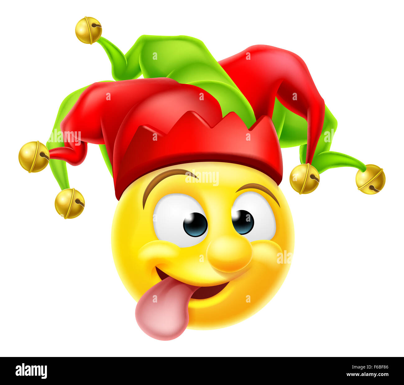 Un cartoon buffone di corte clown gli Emoji emoticon carattere tirando una divertente volto Foto Stock