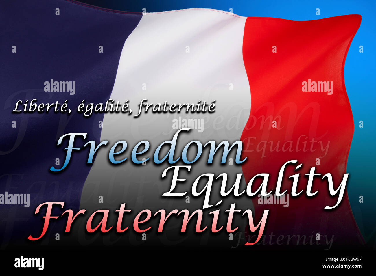 La bandiera nazionale di Francia - Libertà, Uguaglianza, Fraternità Foto Stock