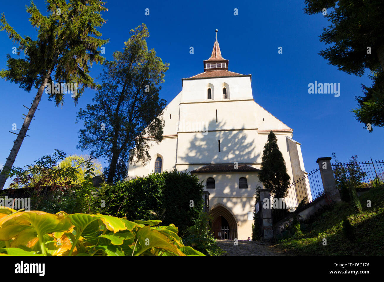 Chiesa gotica sulla collina di Sighisoara città medievale, in Transilvania, Romania Foto Stock