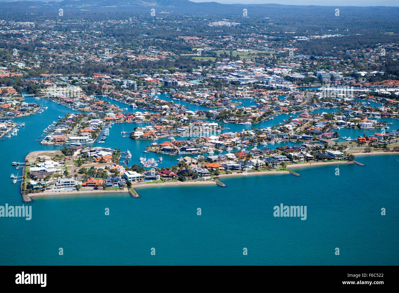 Vista aerea di Raby Bay, Cleveland, Brisbane, Australia Foto Stock