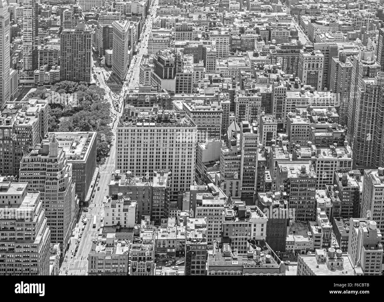 In bianco e nero vista aerea di Manhattan, New York City, Stati Uniti d'America. Foto Stock