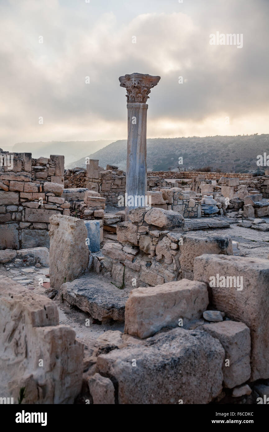 Cipro - Luglio 18, 2015: i ruderi della antica città romana di Curio, Kourion, Cipro. Civiltà Romana, del IV secolo. Foto Stock