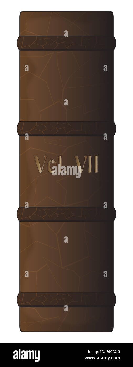 Un vol. 7 libro di design della colonna vertebrale vecchie e consunte isolato su uno sfondo bianco Foto Stock