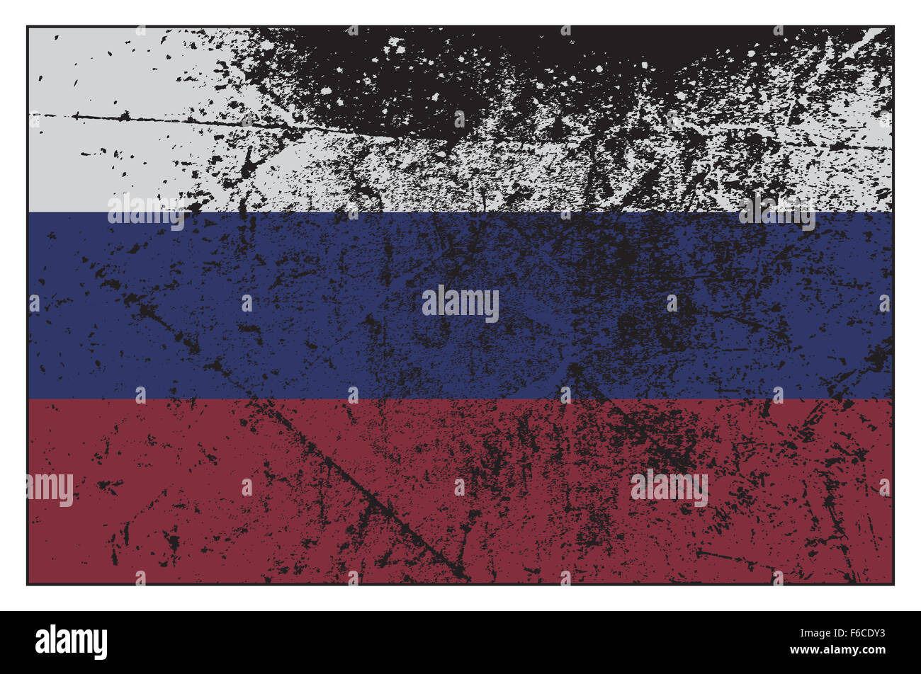 Una bandiera russa grunged design e isolate su uno sfondo bianco Foto Stock