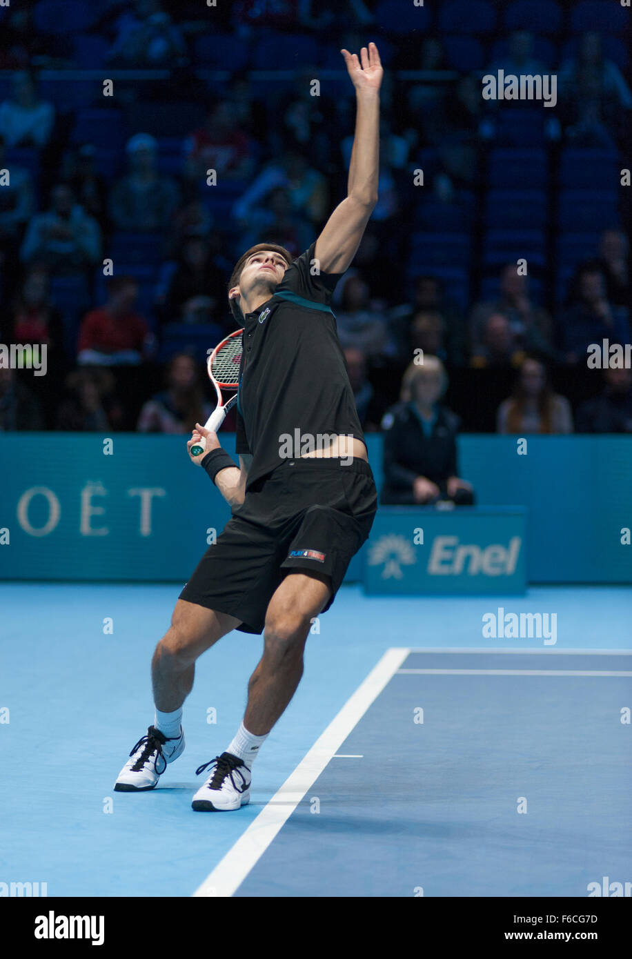 O2 Arena, Londra, Regno Unito. 16 Novembre, 2015. Barclays ATP World Tour Finals. Ivan Dodig (CRO) e Marcelo Melo (BRA) vs Pierre-Hugues Herbert (FRA) e Nicolas MAHUT (FRA) nei doppi round robin match. Credito: sportsimages/Alamy Live News Foto Stock