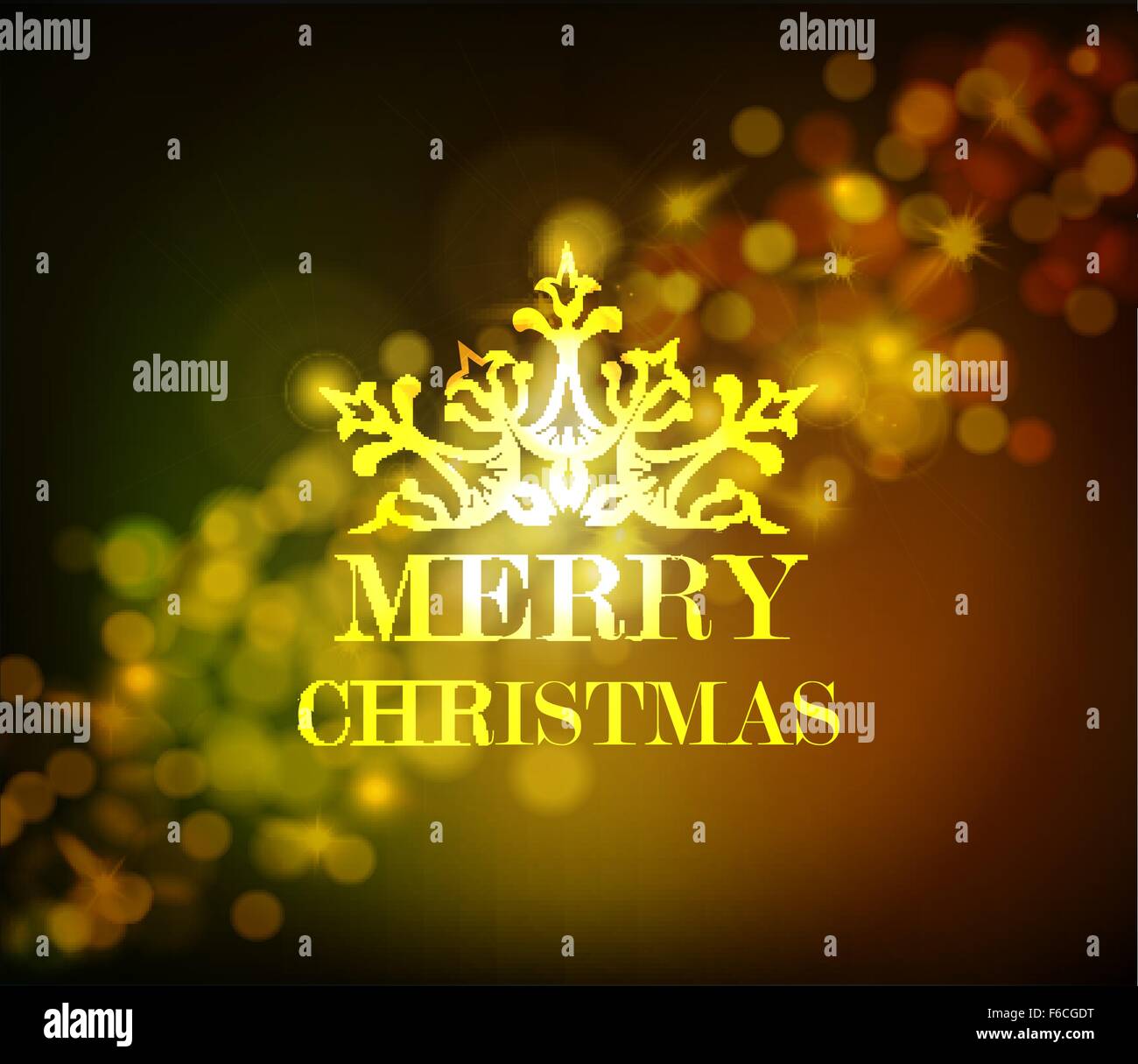 Buon Natale monogram vintage stile etichetta di ornamento di decorazione su oro bokeh sfondo delle luci. Ideale per xmas greeting card. Illustrazione Vettoriale