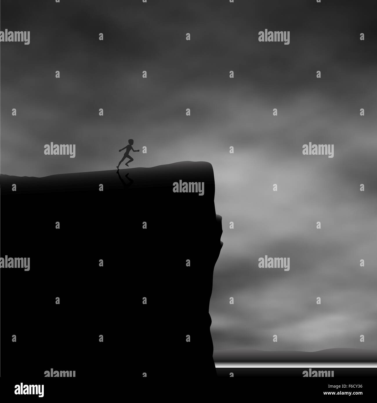 EPS8 modificabile illustrazione vettoriale di un ragazzo che corre verso un bordo scogliera realizzata utilizzando un gradiente mesh Illustrazione Vettoriale