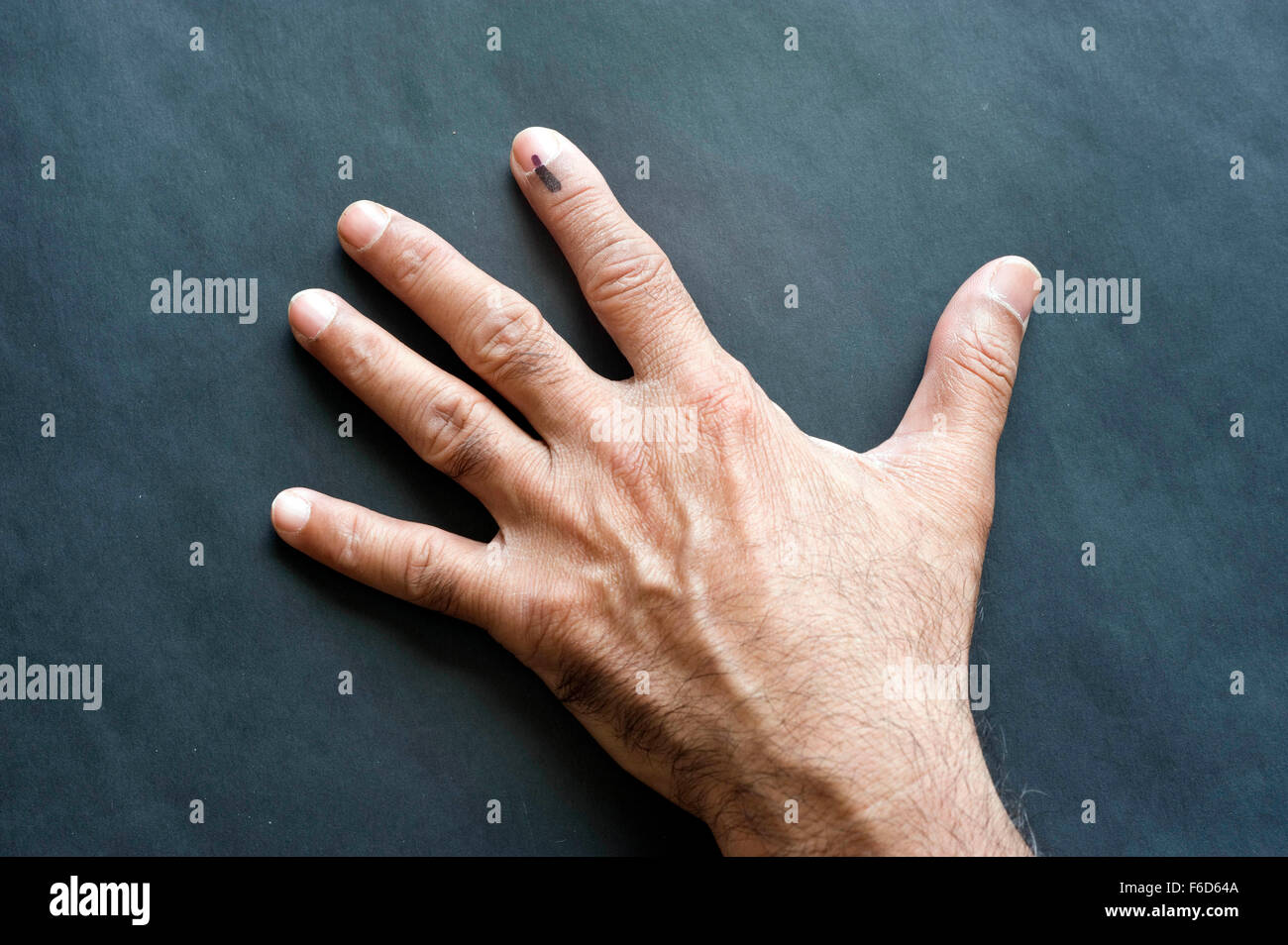 Marchio di voto sul dito indice dopo il voto decisivo, Mumbai, Maharashtra, India, Asia Foto Stock